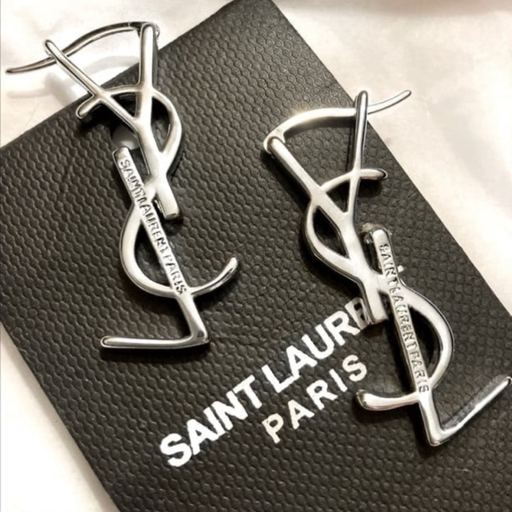 Authentic YSL Saint Laurent Cassandre Monogram-Logo Lettering Earring Set - Picture 9 of 12
